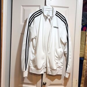 Adidas White Black Stripes Track Zip Front Jacket Size Small